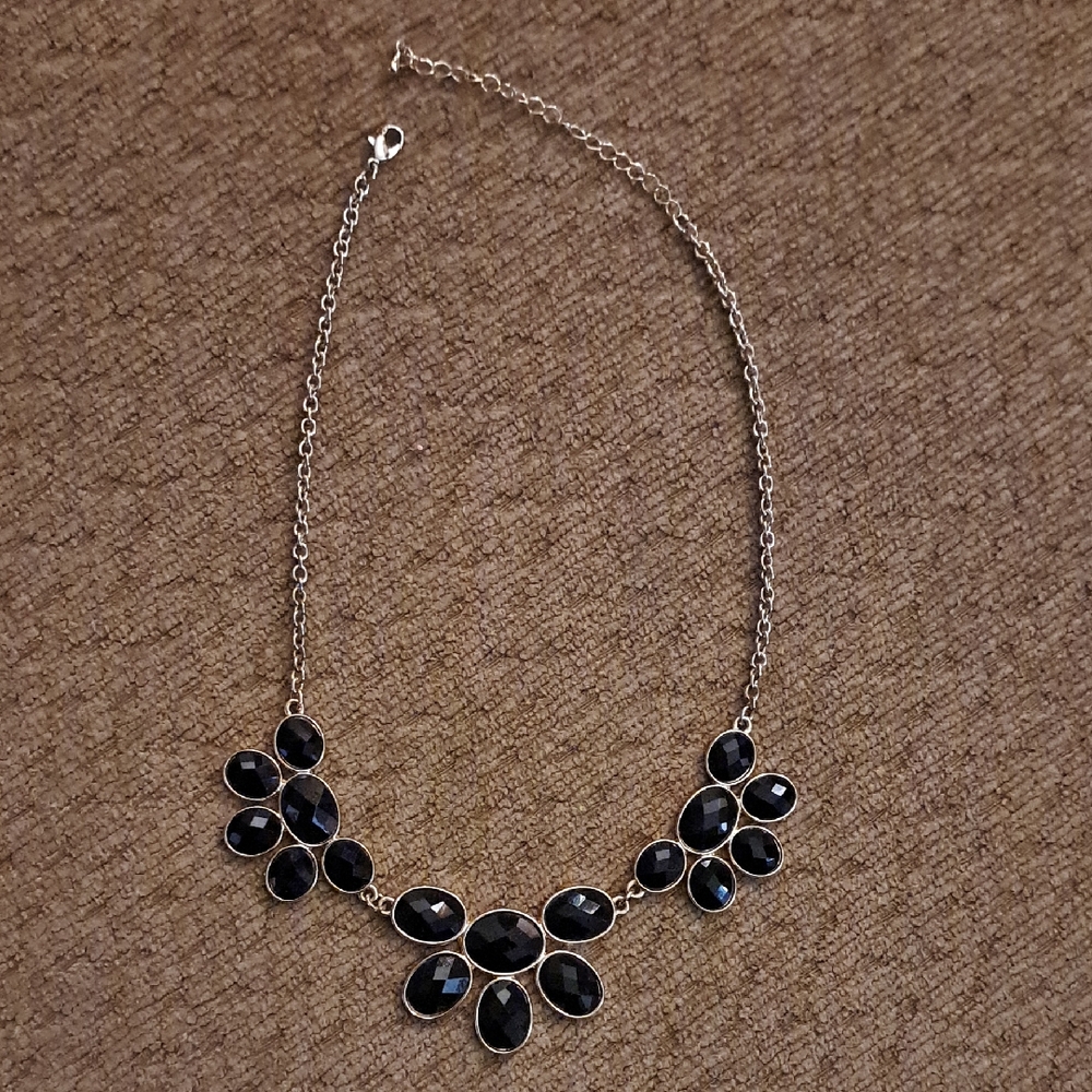Black Stone Statement Necklace 16"- 19"